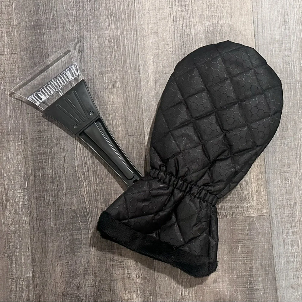 💞 New Black Quilted Faux Fur Lined Ice Scraper Mitten Mitt